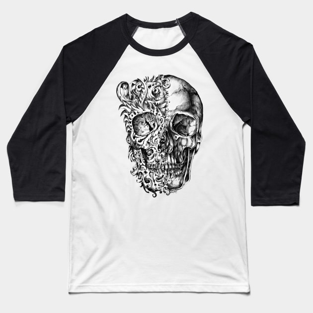 skull , skulls , dead , death , bones , skeleton , engraving , woodcut ,macabre , floral , graveyard,horror Baseball T-Shirt by Otaka-Design